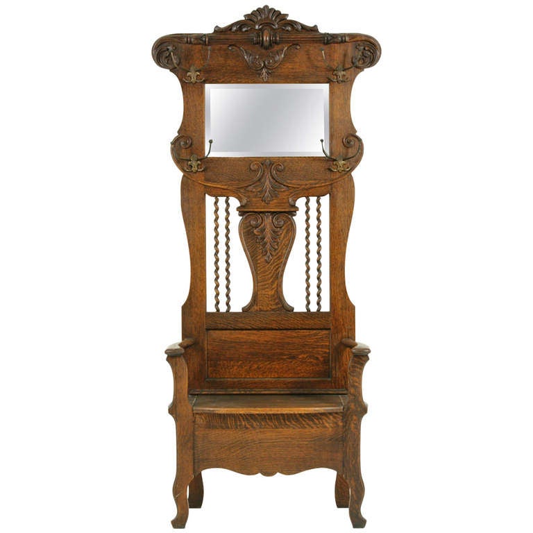 Antique Hall Tree with Bevelled Mirror at 1stdibs