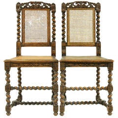 Pair Antique Walnut Barley Twist Hall Chairs
