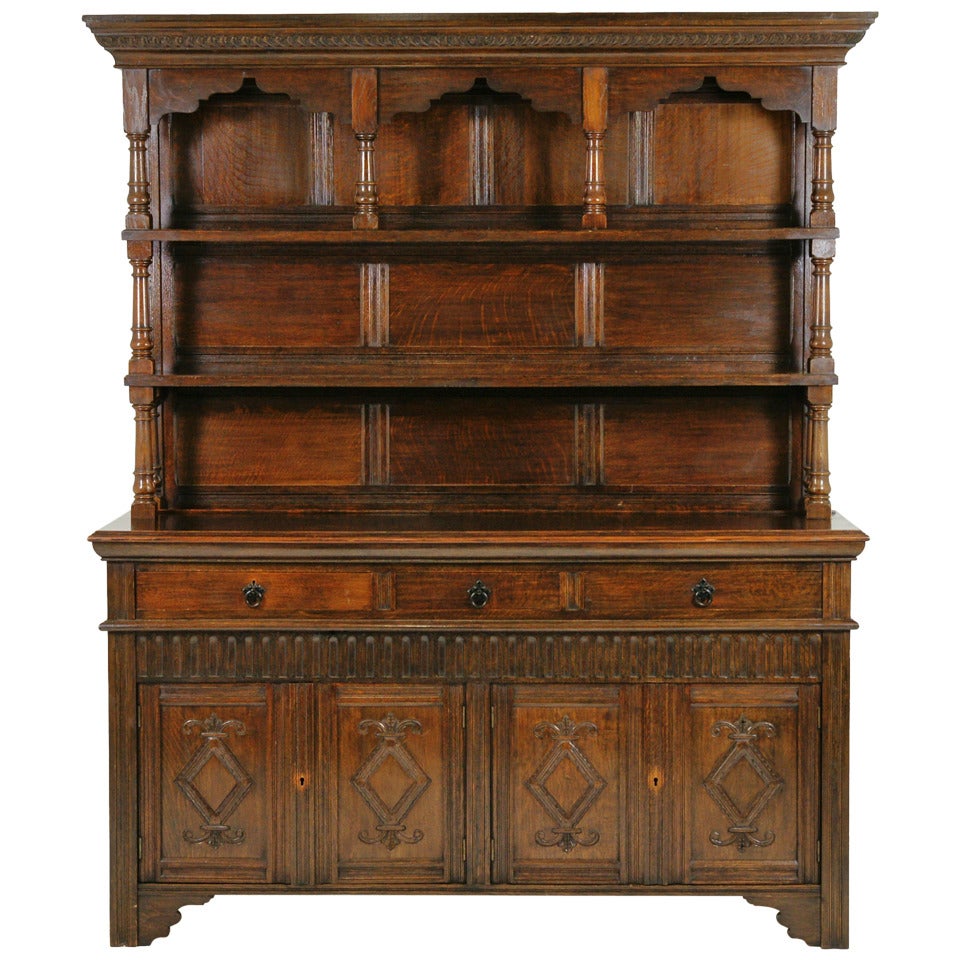 Very Large Early 20th Century Oak Welsh Dresser, Buffet, Hutch