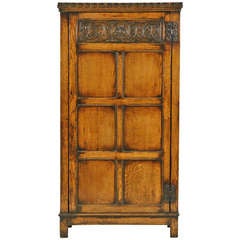 Antique 17th Century Style Carved Oak Armoire, Hall Robe