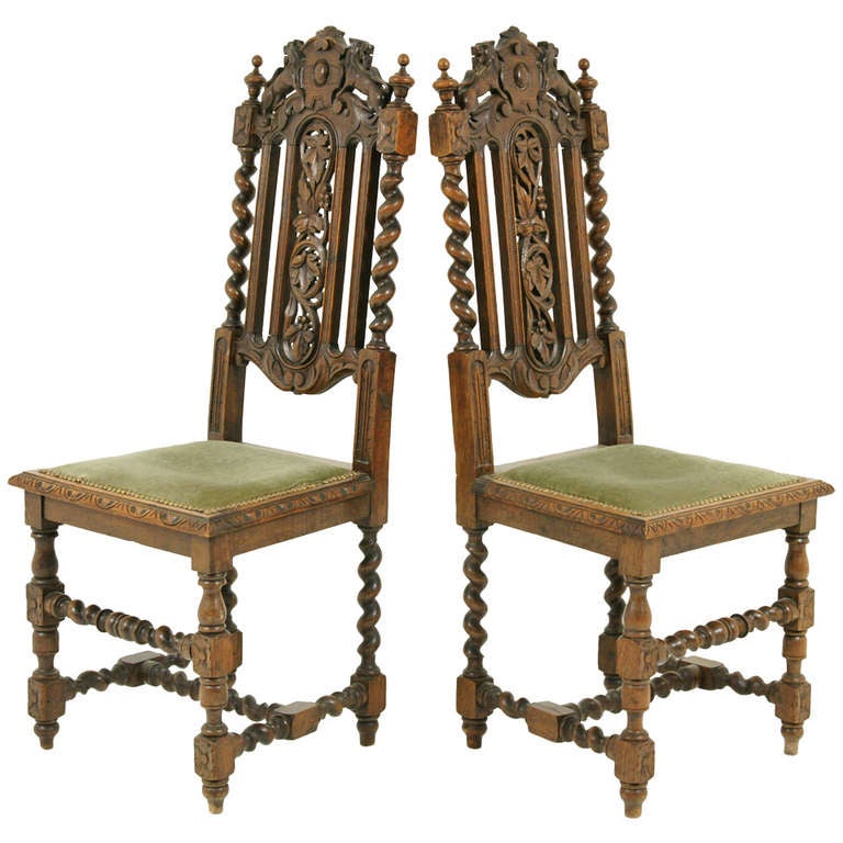Pair of Victorian Barley Twist Oak Hall Chairs at 1stDibs
