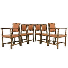 Antique Set of 6 Carved Oak Dining Chairs