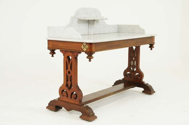 Scottish Mid-Victorian Mahogany Marble-Top Washstand, Console, Dresser