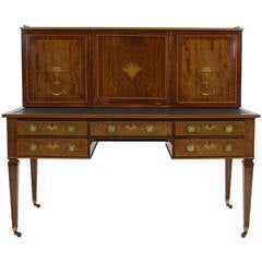 Antique English Marquetry Inlaid Fitted Writing Desk with Leather Top, 1880