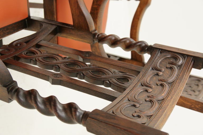 Carved Oak Barley Twist Arm Chairs 1
