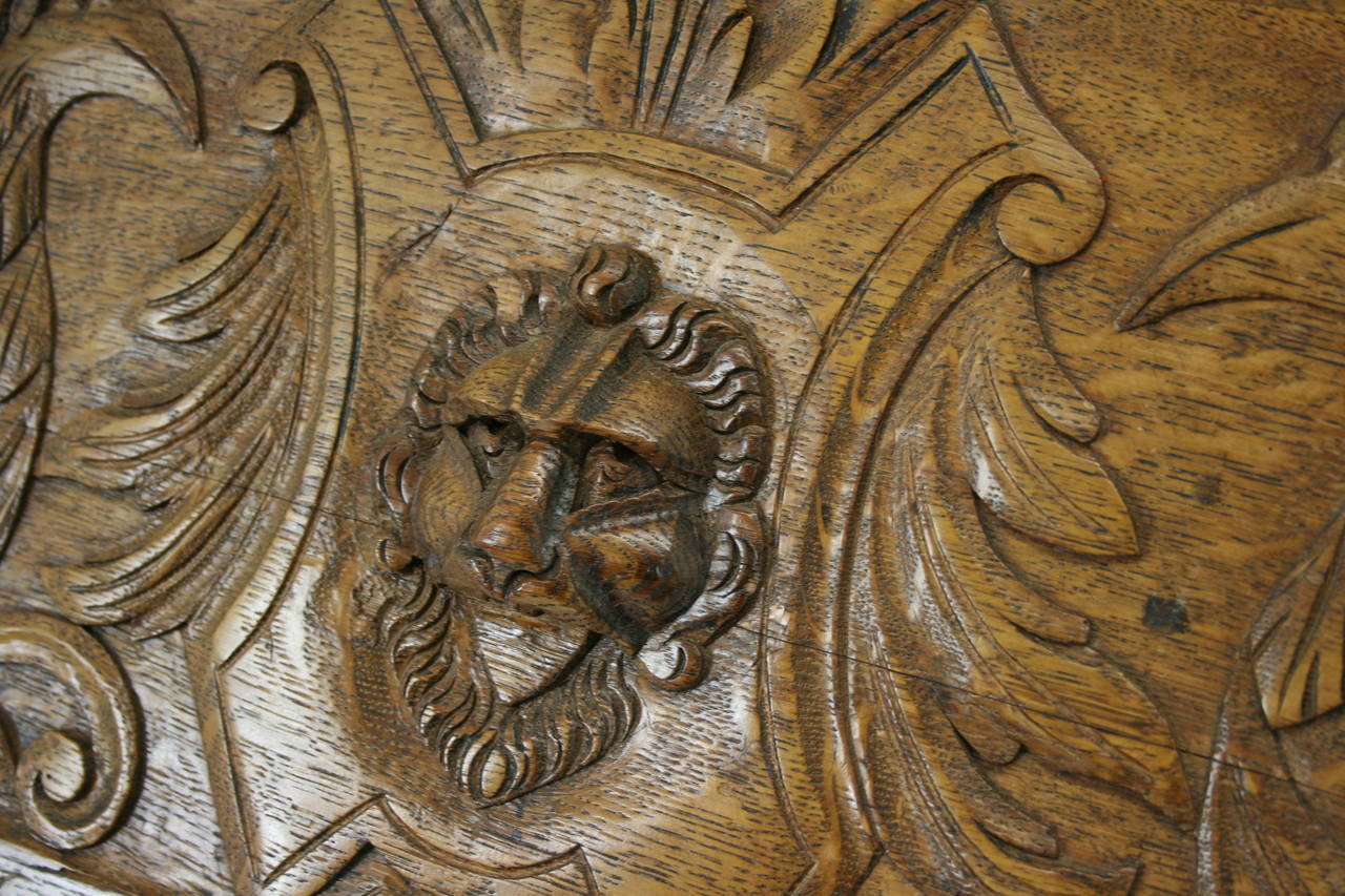 Antique Scottish Victorian Heavily Carved Oak Drop, Slant Front Desk 4