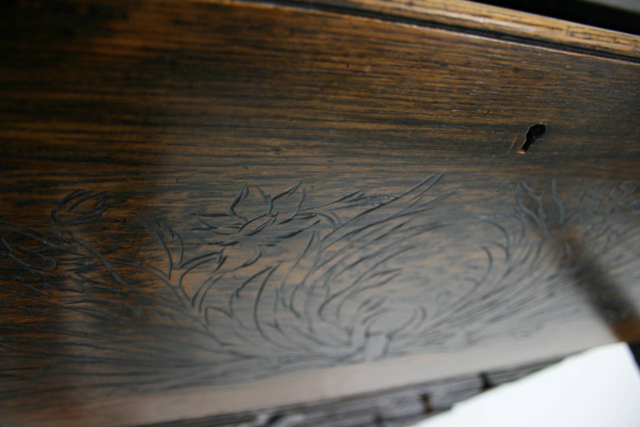 Antique Scottish Victorian Heavily Carved Oak Drop, Slant Front Desk 3