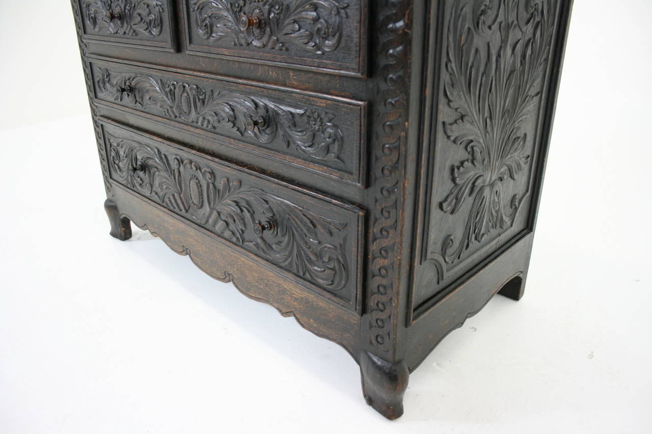 Antique Scottish Victorian Heavily Carved Oak Drop, Slant Front Desk 6