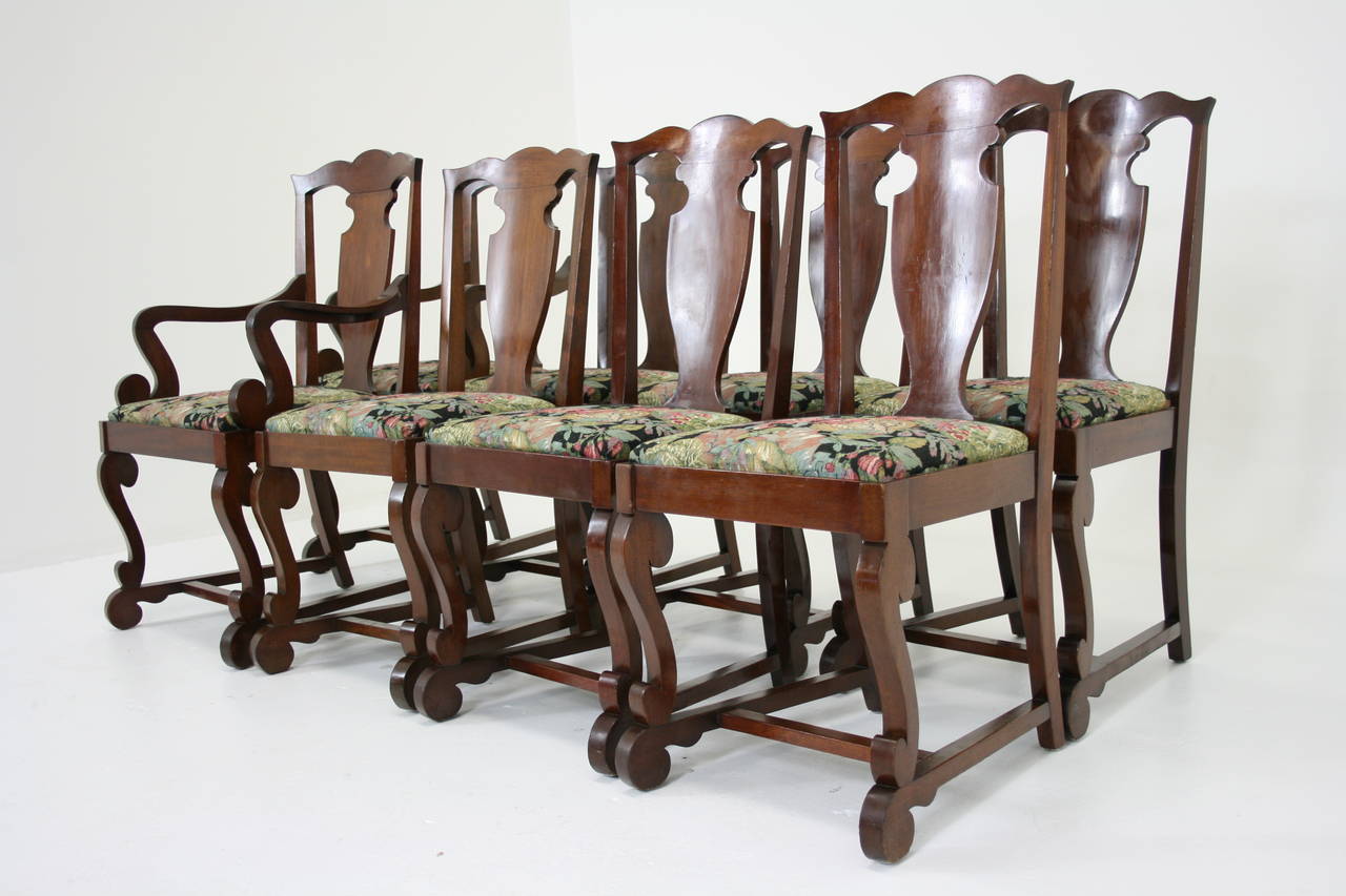 - $1450.
 - American, 1930.
 - Solid mahogany. 
 - Upholstered, removable seat cushions.
 - All original finish. 
 - All joints are tight. 
 - Very comfortable chairs. 
 - Match to table (C2344).
 - Armchairs: 22.5