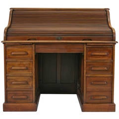 Antique American Mahogany "S" Roll Top Desk, Double Pedestal, 1910