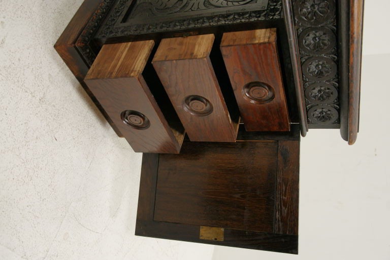 19th Century Antique Carved Oak Partners Desk