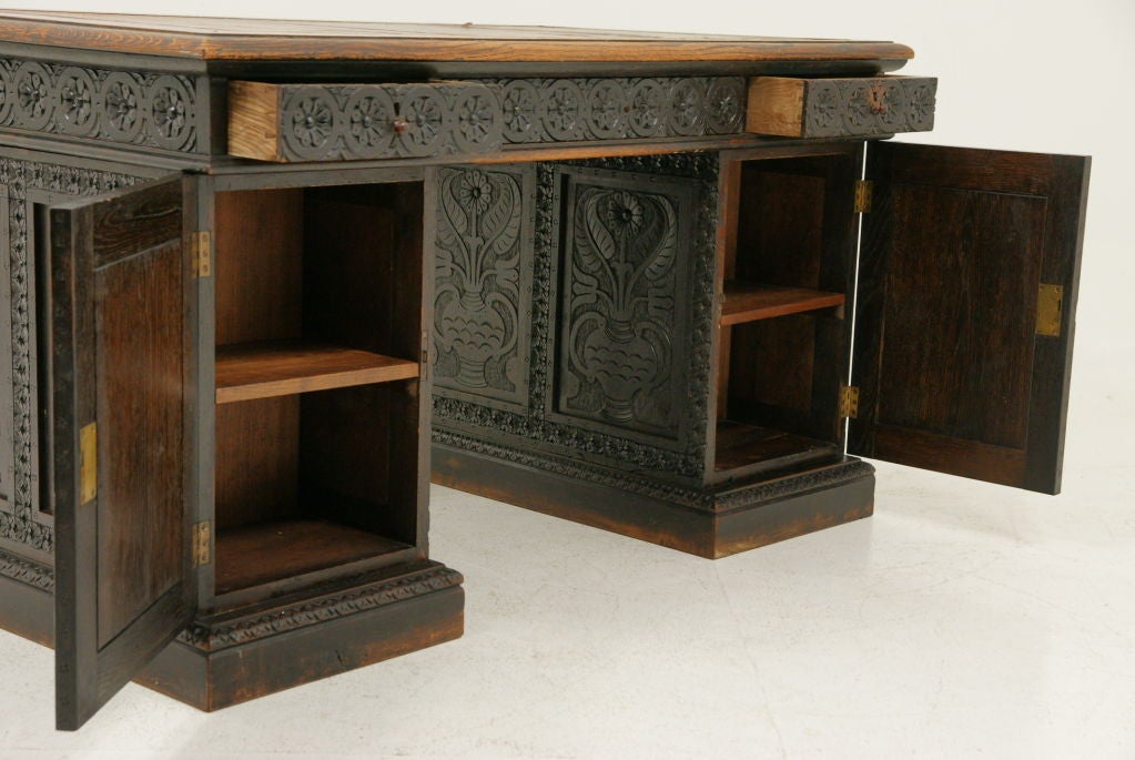 Antique Carved Oak Partners Desk 4