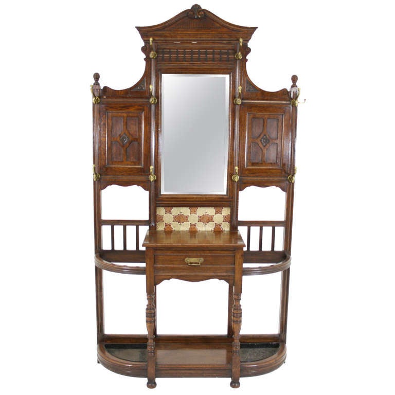 Late Victorian Mirror Back Hall Tree at 1stdibs