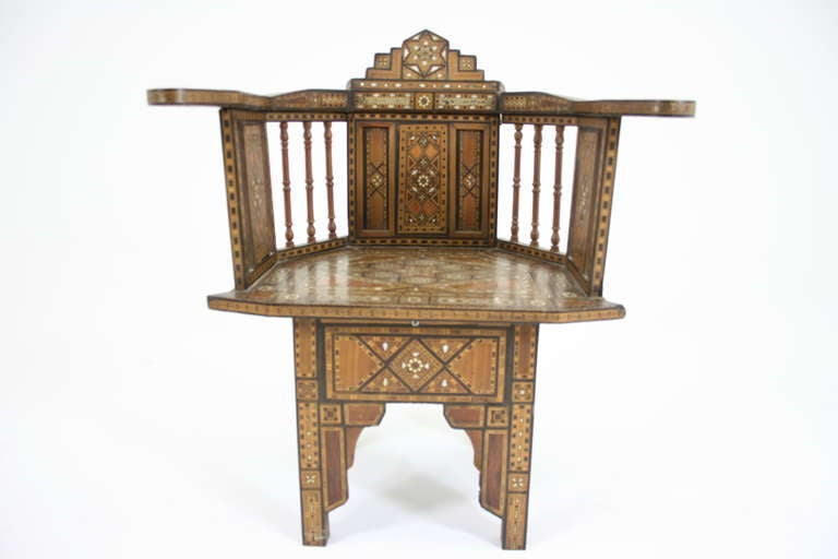 Mother-of-Pearl Pair of 19th Century Syrian Inlaid Arm Chairs