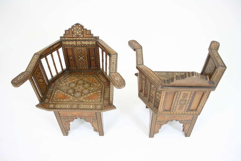 Pair of 19th Century Syrian Inlaid Arm Chairs In Good Condition In Vancouver, BC