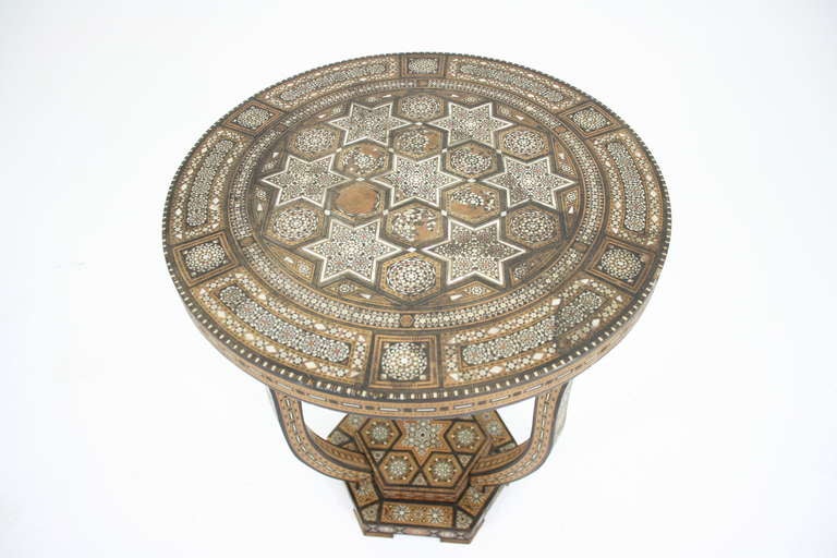 Bone 19th Century Syrian Inlaid Table on Tripod Base