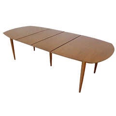 John Stuart Mid Century Modern Walnut Dining Table with Two Leaves