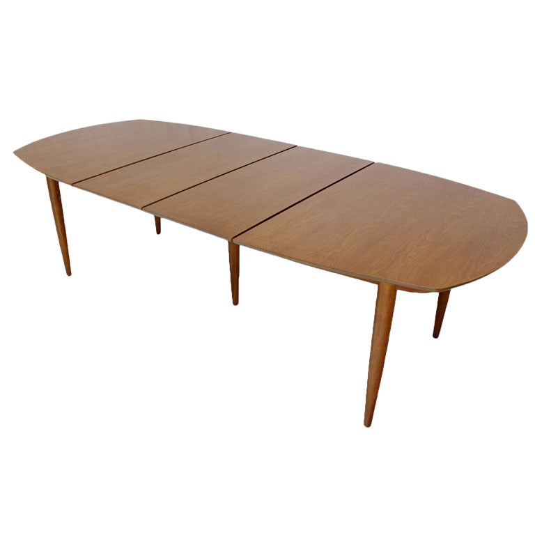John Stuart Mid Century Modern Walnut Dining Table with Two Leaves