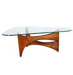 Adrian Pearsall Mid-Century Modern Walnut Base, Heart Shape Coffee Table