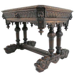 19th Century Carved Oak 'Dolphin' Library Writing Table Desk