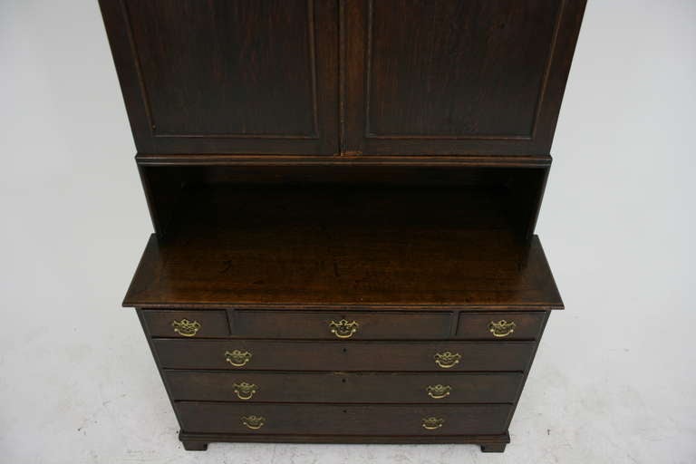 Georgian Early 19th Century Oak Housekeeper Cupboard, Cabinet, Bookcase, Dresser