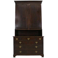 Antique Early 19th Century Oak Housekeeper Cupboard, Cabinet, Bookcase, Dresser