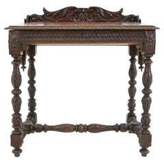 Antique Victorian Carved Oak Lift Top Writing Table, Desk, Secretaire