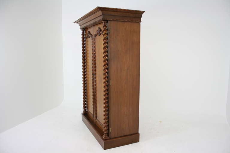 Scottish Victorian Mahogany Barley Twist Double Door Fitted Armoire, Wardrobe