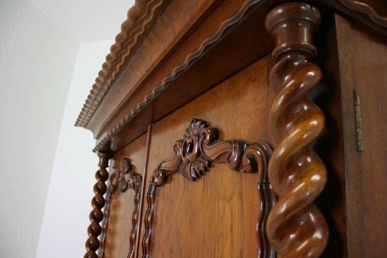Victorian Mahogany Barley Twist Double Door Fitted Armoire, Wardrobe 3
