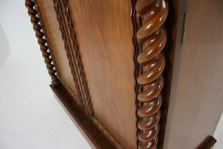 19th Century Victorian Mahogany Barley Twist Double Door Fitted Armoire, Wardrobe