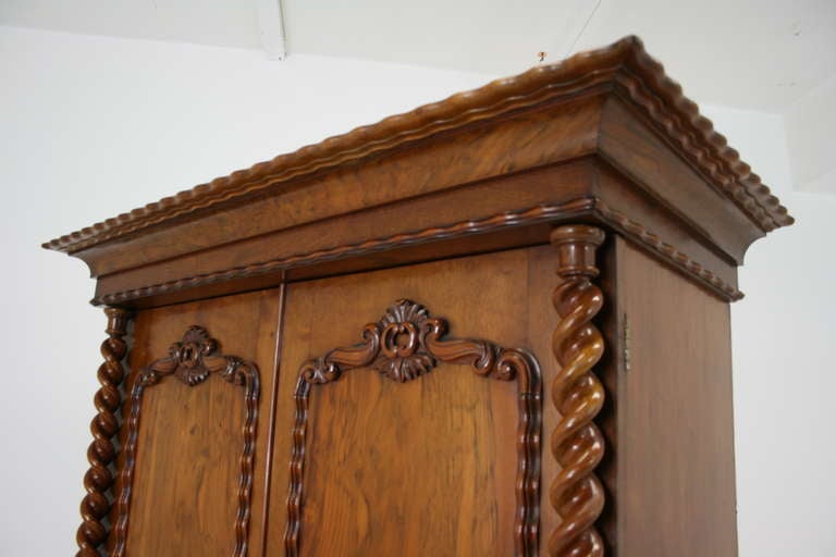 Victorian Mahogany Barley Twist Double Door Fitted Armoire, Wardrobe In Excellent Condition In Vancouver, BC