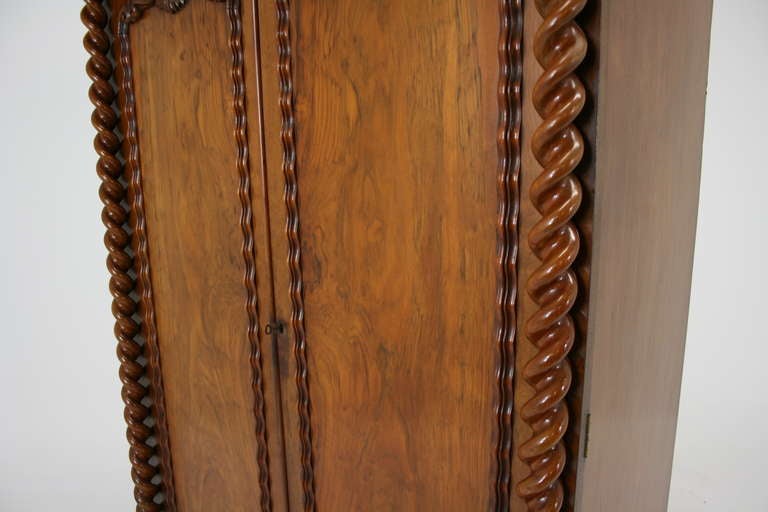 Victorian Mahogany Barley Twist Double Door Fitted Armoire, Wardrobe 4