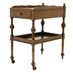 Solid Oak Tea Cart with Drawer