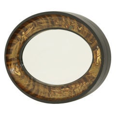 Oval Shaped Japanned Chinoiserie Framed Mirror
