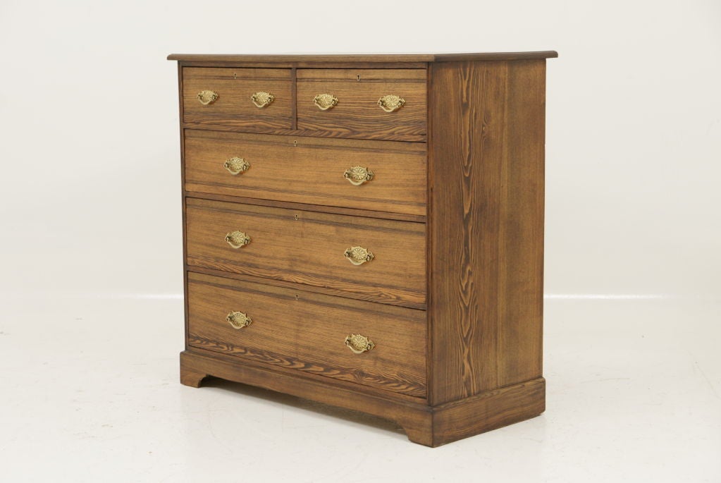 Brass Large Scottish Ash 5-Drawer Dresser, Chest Of Drawers