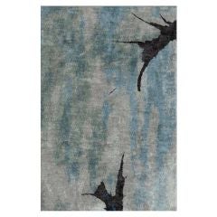 silk rug - INDIGO INK ABSTRACT III - Warm Grey and Indigo Hue