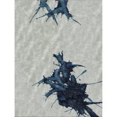 silk rug - INDIGO INK ABSTRACT I - Platinum and Indigo Hue