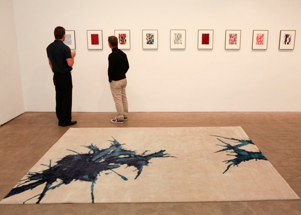 silk rug - INDIGO INK ABSTRACT II - Ivory and Indigo Hue