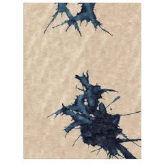 silk rug - INDIGO INK ABSTRACT II - Ivory and Indigo Hue