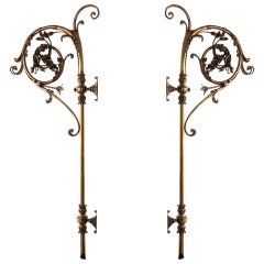 Antique Large Pair of Bronze french wall light fixtures