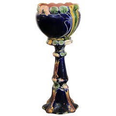 Art Nouveau Majolica  Jardiniere on pedestal.