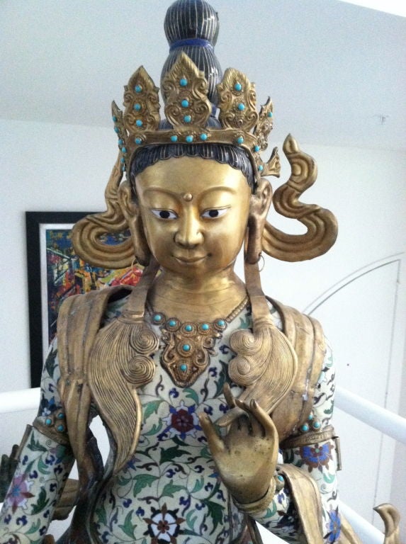 Impressive cloisonné  Kwan Yin.
