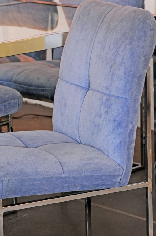 Milo Baughman  dining table and set of 6 chairs. Original upholstery in light blue.Chairs are 22 1/2 wide x19