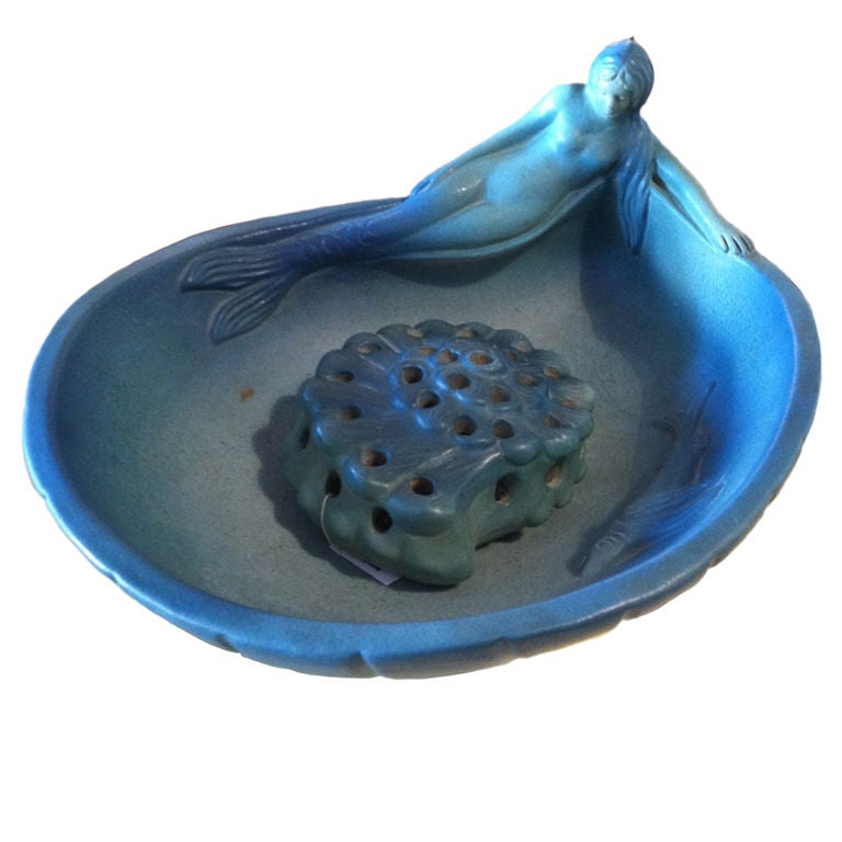 Van  Briggle , Mermaid pottery bowl and frog.