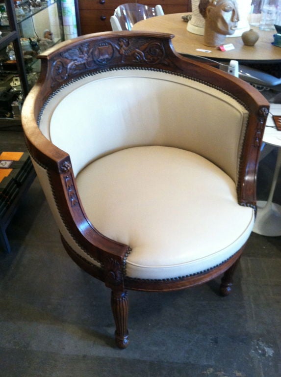 19th Century Pr. of empire Italian leather bucket chairs. For Sale