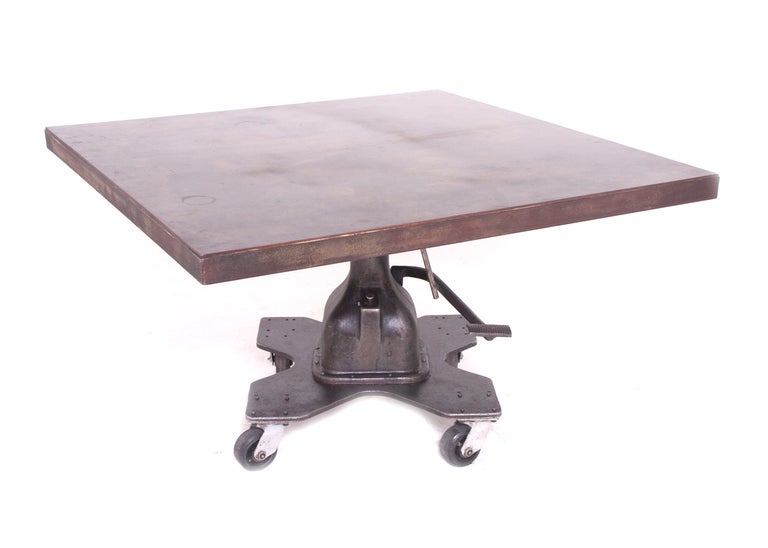 American Industrial Adjustable Swivel Lift Dining or Work Table