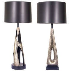 Paul Evans Style Brutalist Pair of Freeform Abstract Lamps
