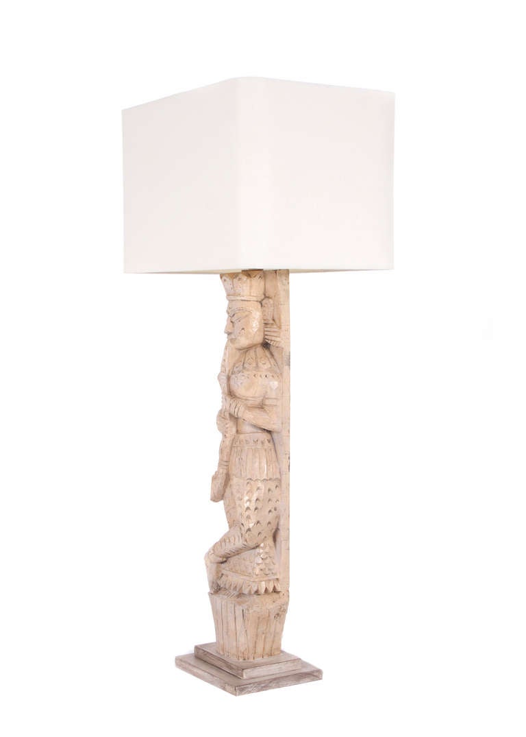 Monumental painted 18th Century India architectural elements converted into lamps. Shades also available