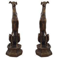 Pair of Life-size Bronze Whippet Sculptures
