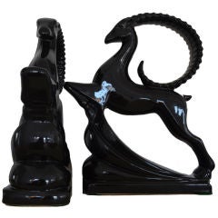 Pair of  Black Art Deco Style Ceramic Rams